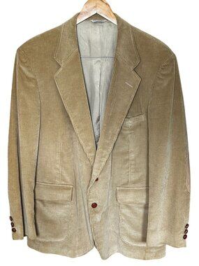 Vintage John Peel Ltd Corduroy Sport Coat 44R Elbow Patches Tan 80s